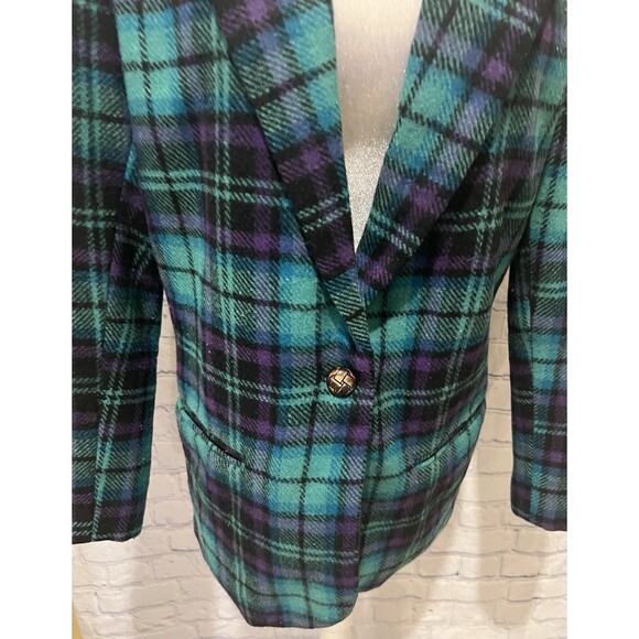 ADOLFO VINTAGE PLAID TARTAN WOOL BLEND SINGLE BUTTON BLAZER JACKET Size 8 - Picture 2 of 7